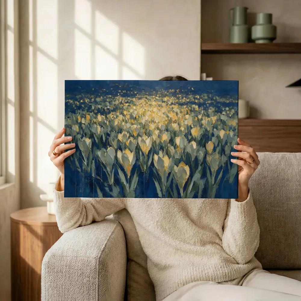 Sfeerimpressie: Krokus in het landschap in saliegrijs terwijl het omhoog wordt gehouden