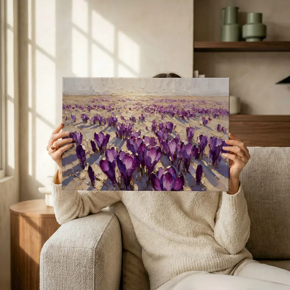 Sfeerimpressie: Krokus in het landschap in violet terwijl het omhoog wordt gehouden