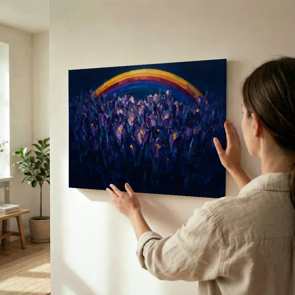 Sfeerimpressie: Krokus in inktblauw terwijl het wordt opgehangen