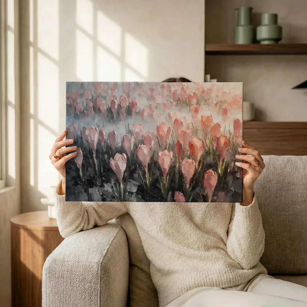 Sfeerimpressie: Krokus in koraal terwijl het omhoog wordt gehouden