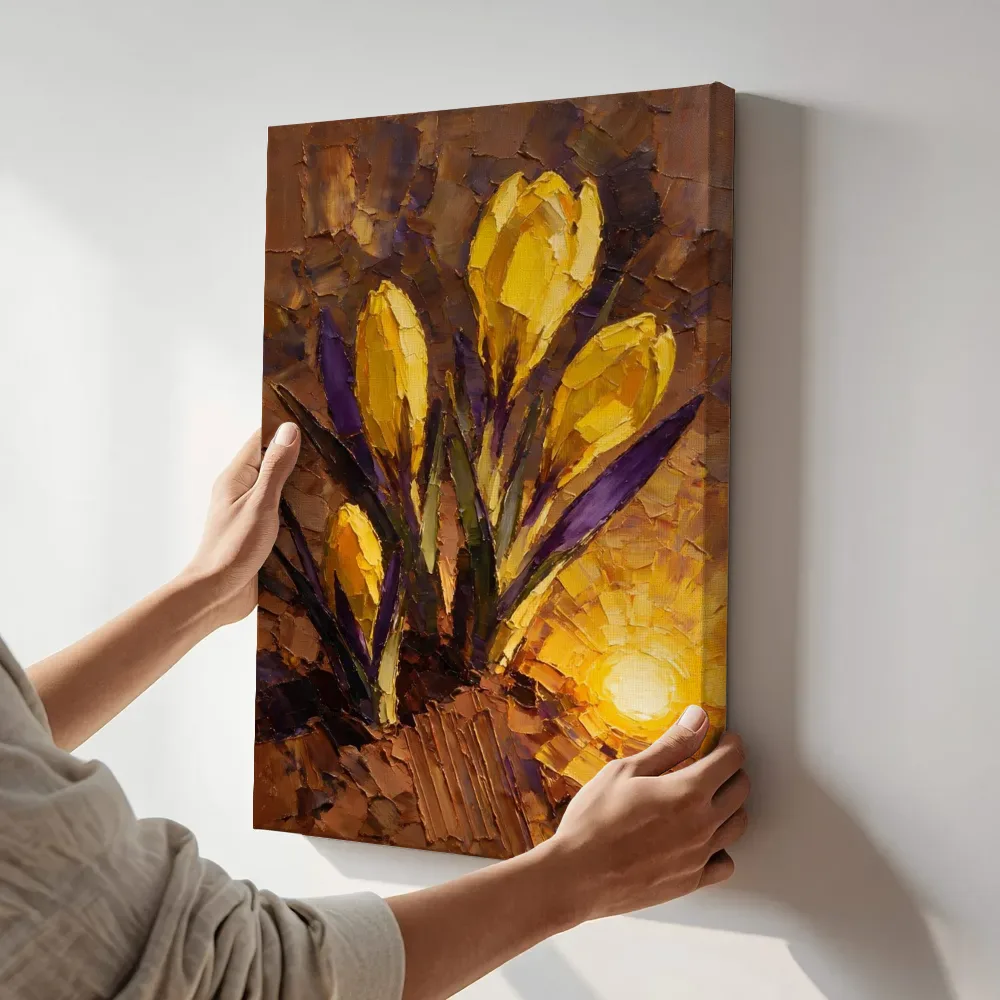 Sfeerimpressie: Krokus van dichtbij in zwavelviolet terwijl het aan de muur wordt gehangen
