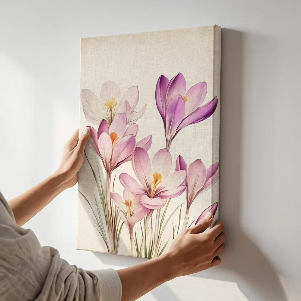 Sfeerimpressie: Krokussen in de lente terwijl het aan de muur wordt gehangen