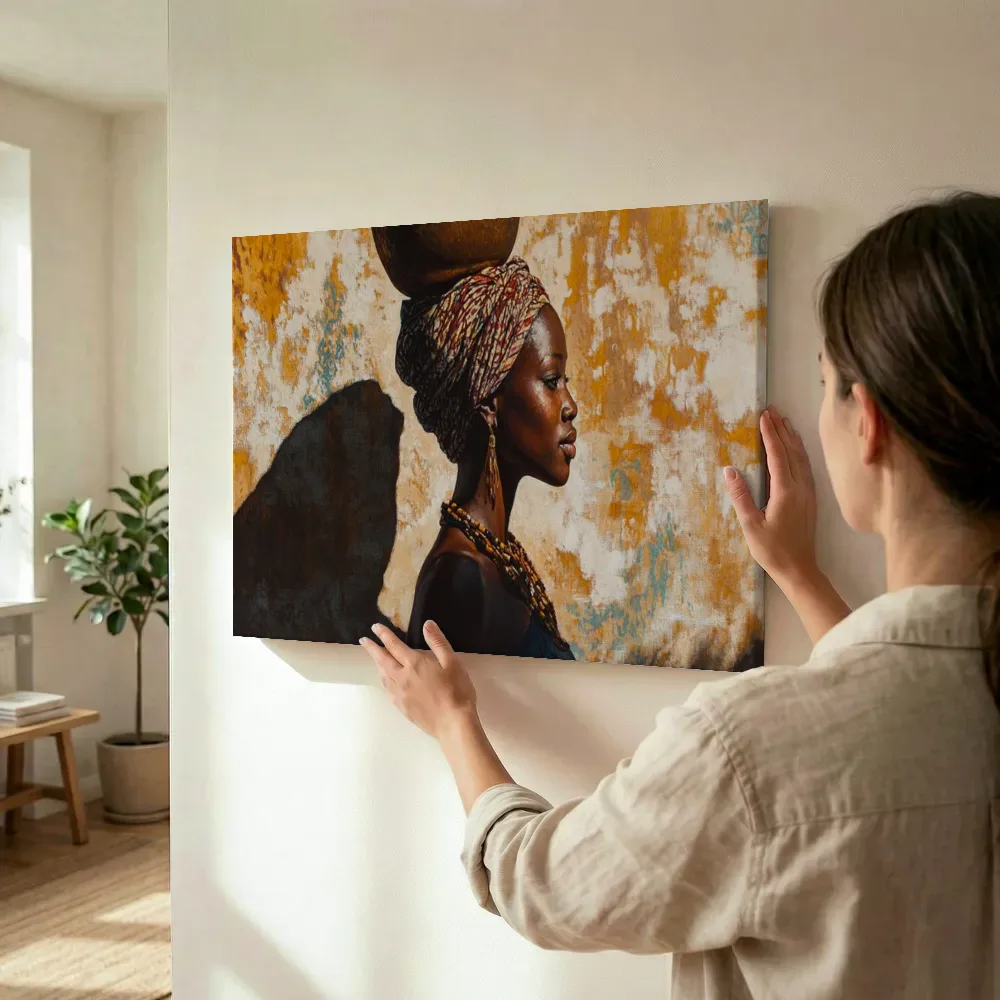 Sfeerimpressie: Kruikdraagster bij verweerde muur terwijl het wordt opgehangen