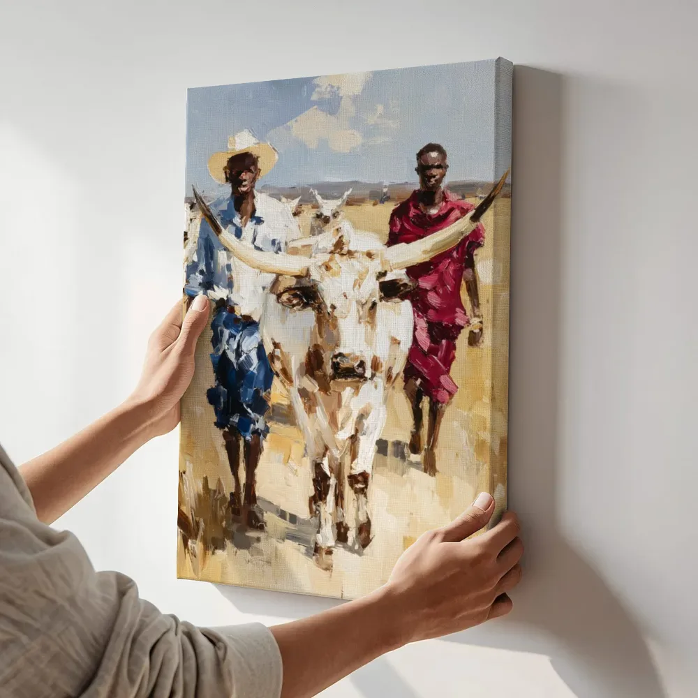 Sfeerimpressie: Kudde langhoornvee terwijl het aan de muur wordt gehangen