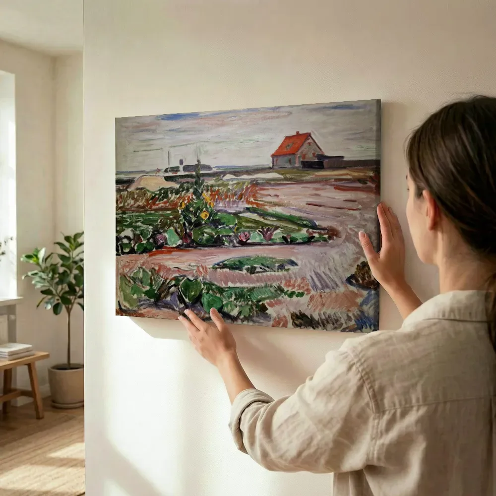 Sfeerimpressie: Kust bij Lübeck van Edvard Munch terwijl het wordt opgehangen