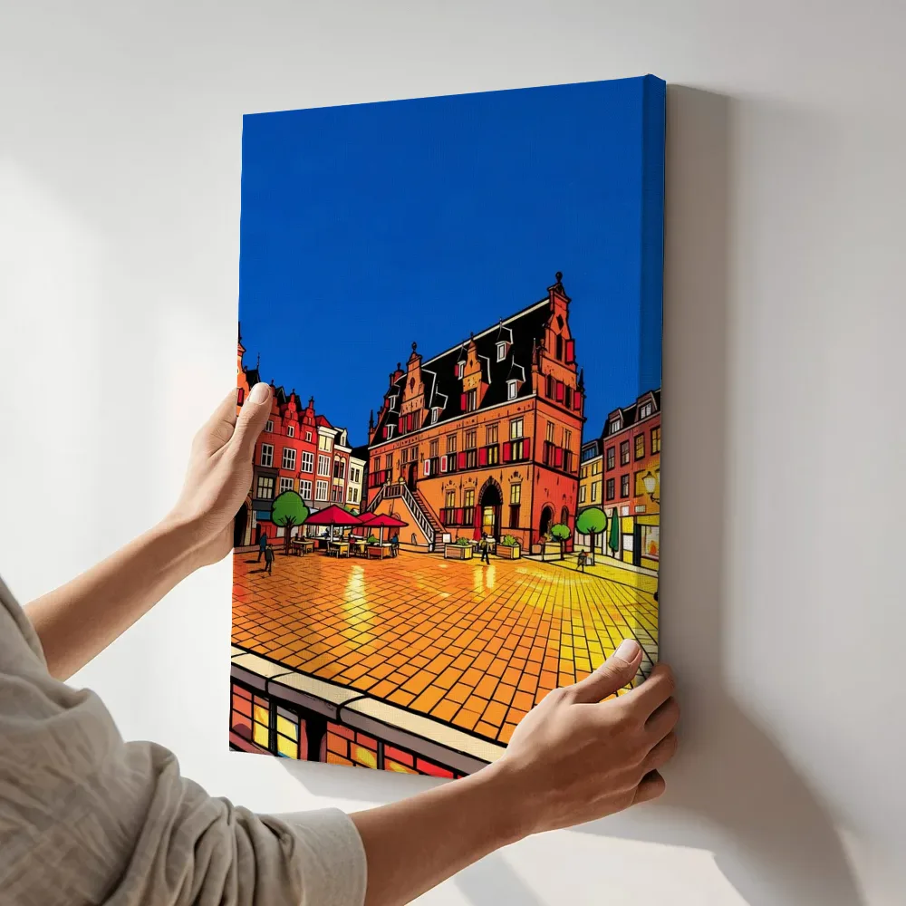 Sfeerimpressie: Kyoto, Pontocho in cartoonstijl terwijl het aan de muur wordt gehangen