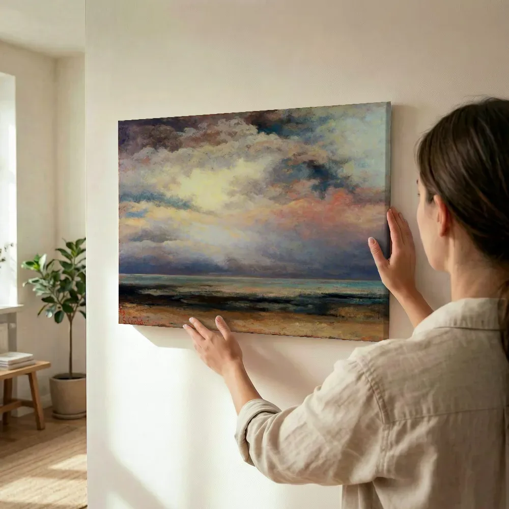 Sfeerimpressie: L’immensité van Gustave Courbet terwijl het wordt opgehangen
