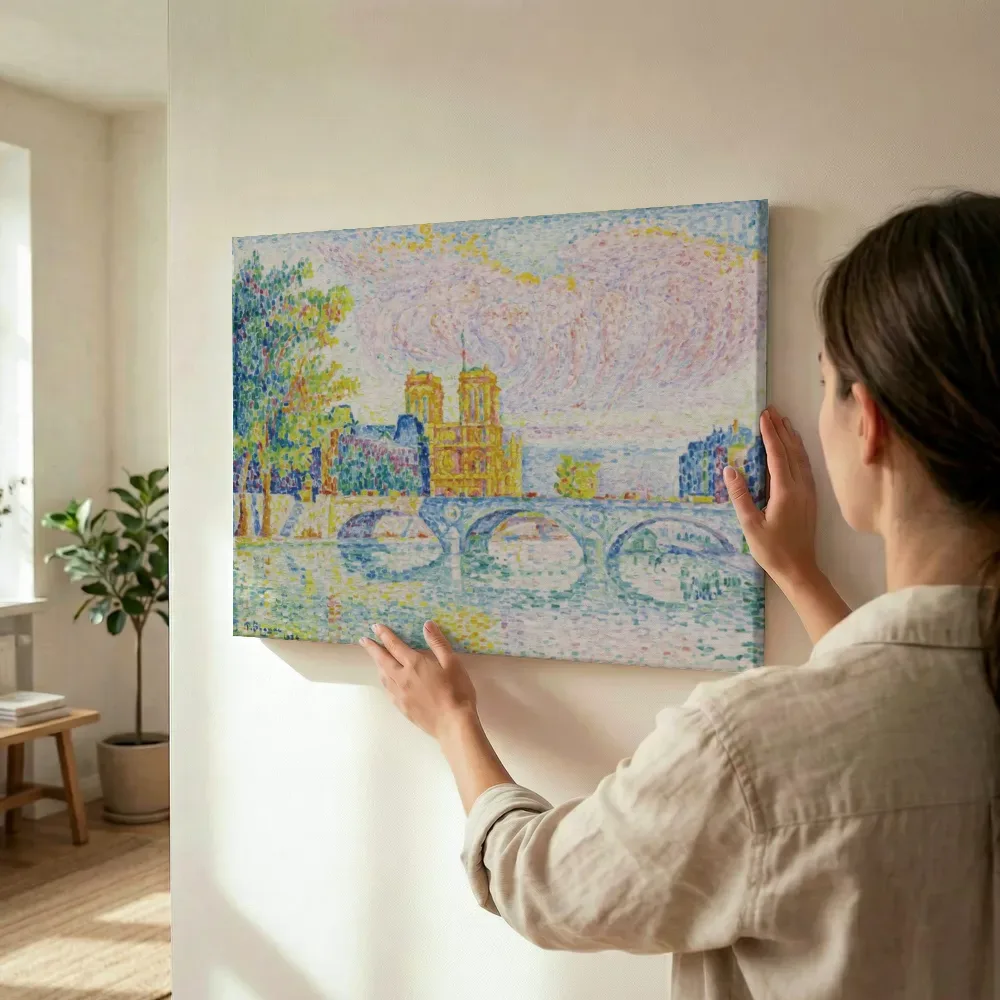 Sfeerimpressie: La Cité, Parijs van Paul Signac terwijl het wordt opgehangen