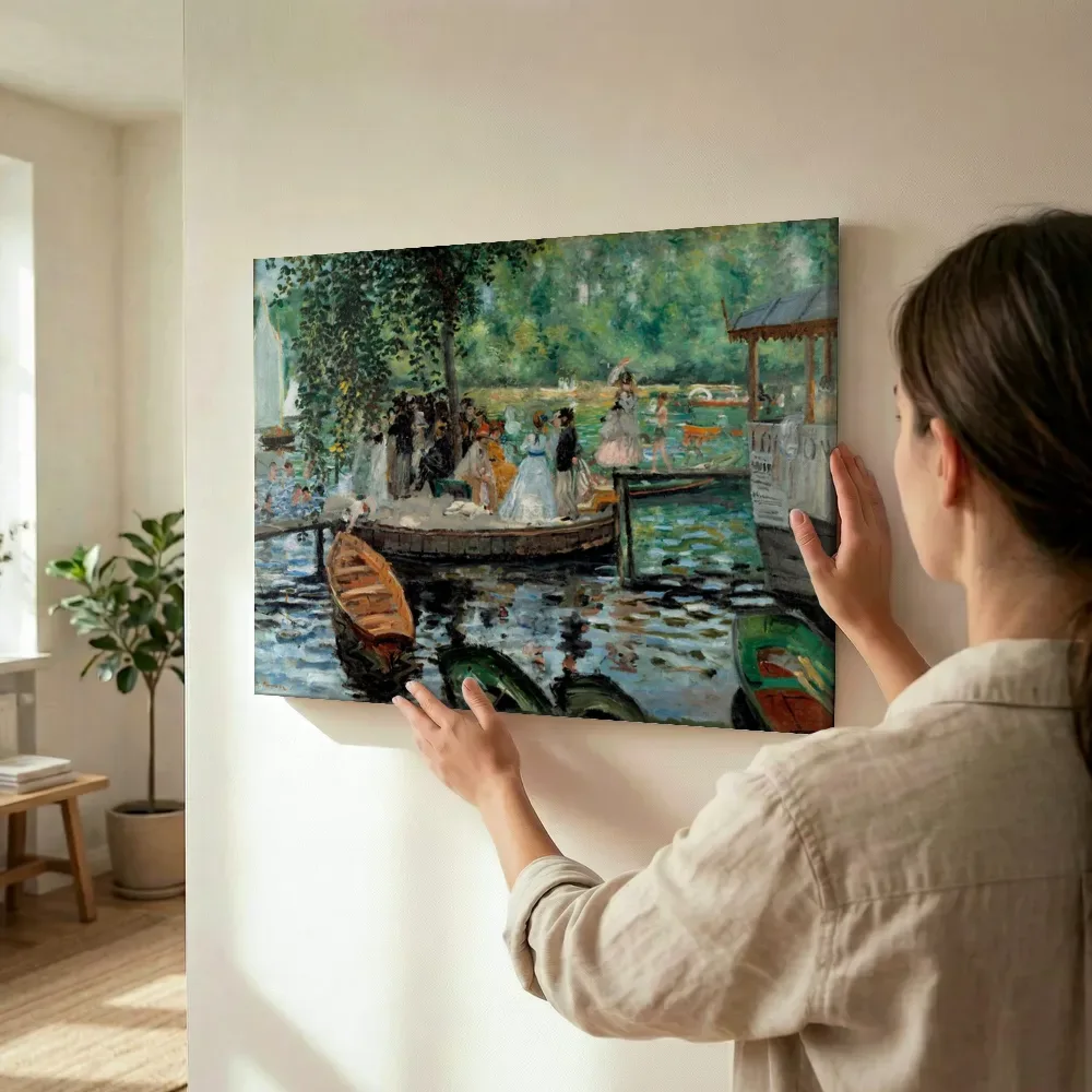 Sfeerimpressie: La Grenouillère van Pierre-Auguste Renoir terwijl het wordt opgehangen
