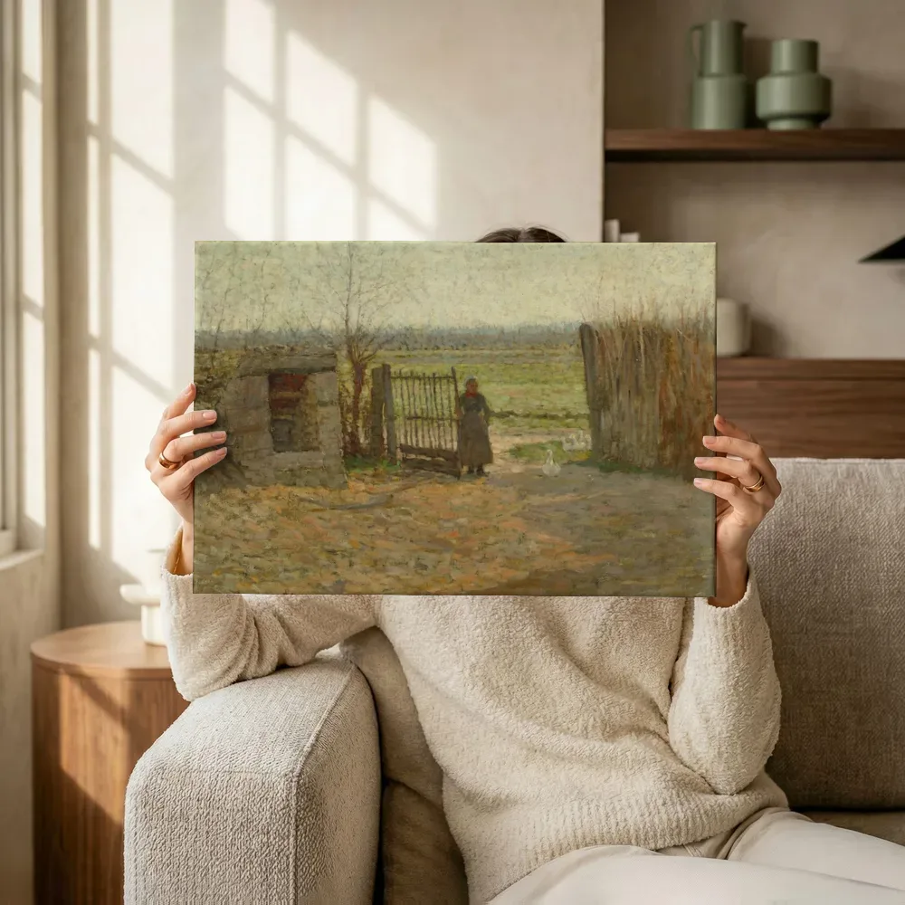Sfeerimpressie: La porte de la ferme van Henri Le Sidaner terwijl het omhoog wordt gehouden