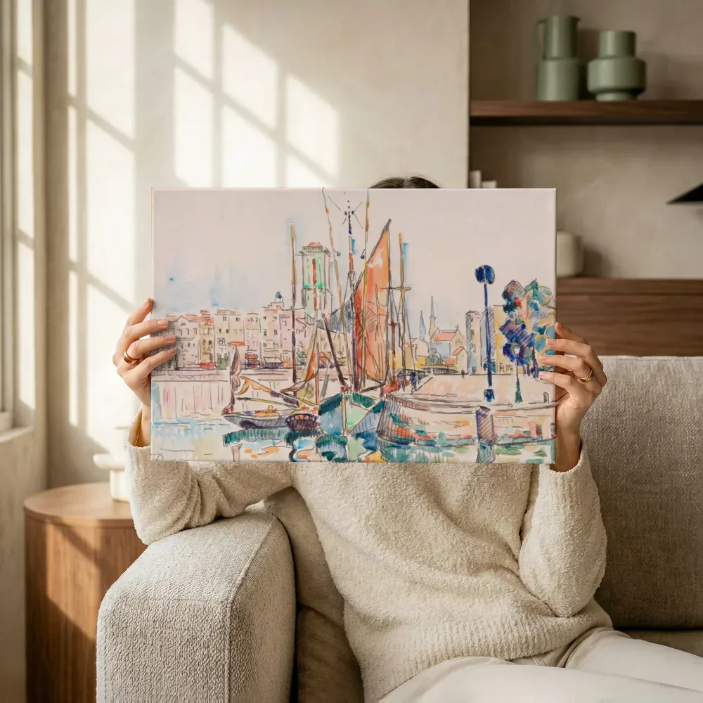 Sfeerimpressie: La Rochelle van Paul Signac terwijl het omhoog wordt gehouden
