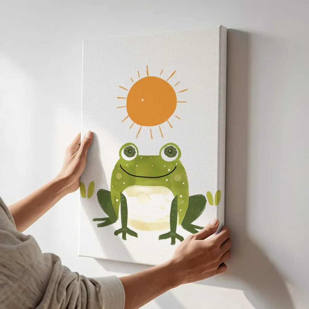 Sfeerimpressie: Lachende kikker onder de zon terwijl het aan de muur wordt gehangen