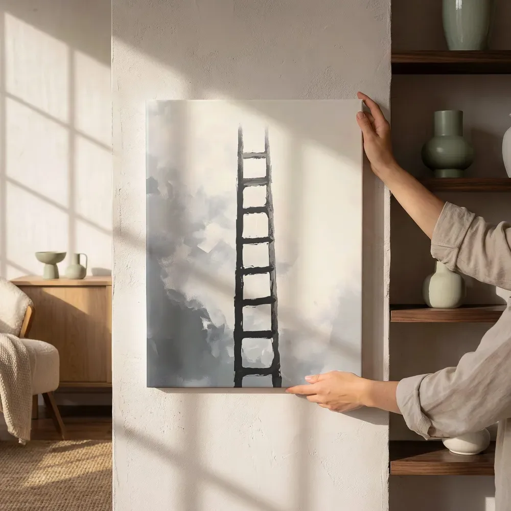 Sfeerimpressie: Ladder in de mist naast de kast