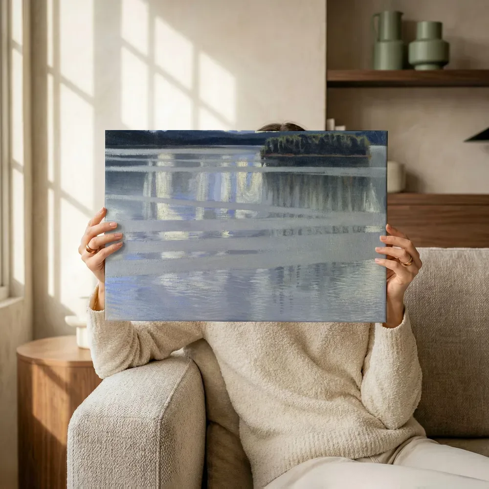 Sfeerimpressie: Lake Keitele van Akseli Gallen-Kallela terwijl het omhoog wordt gehouden
