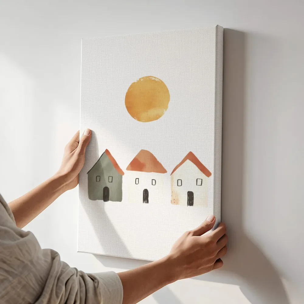Sfeerimpressie: Landelijke huisjes onder de zon terwijl het aan de muur wordt gehangen