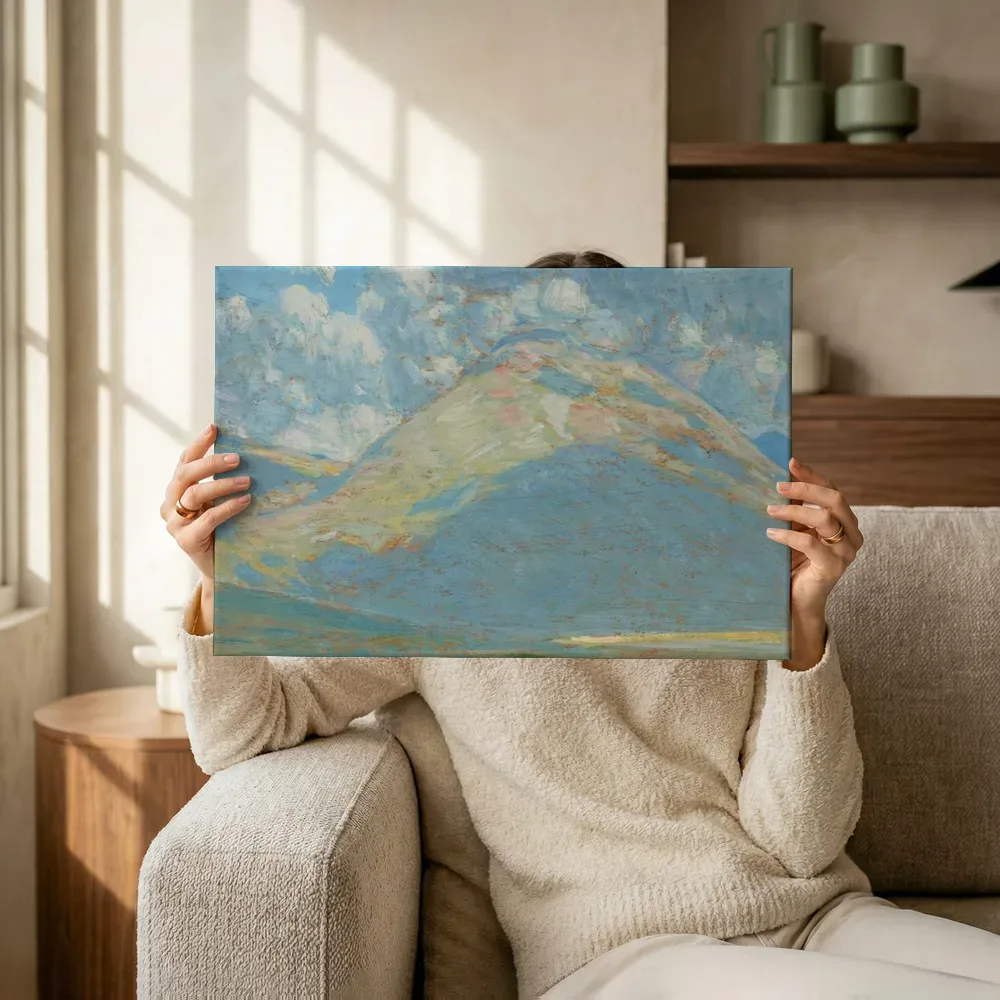 Sfeerimpressie: Landschap, Oost-Oregon van Childe Hassam terwijl het omhoog wordt gehouden