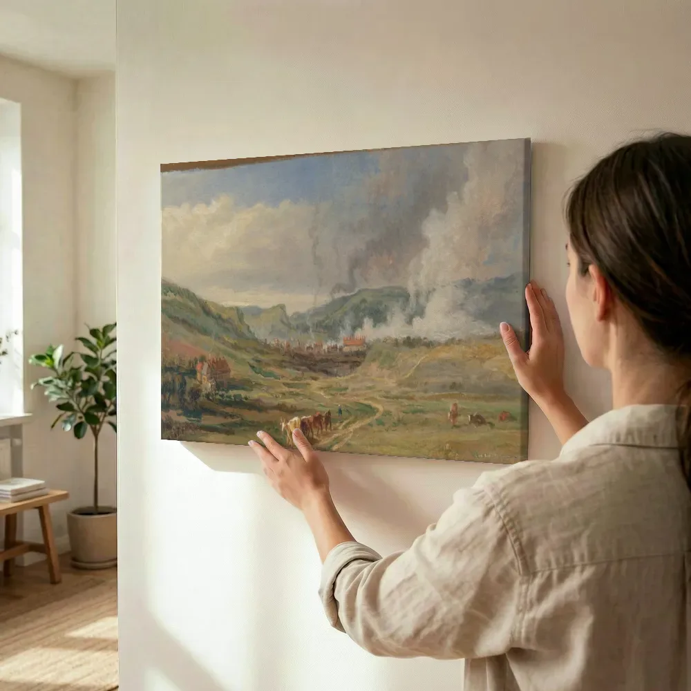 Sfeerimpressie: Landschap bij Swansea, Zuid-Wales van James Ward terwijl het wordt opgehangen
