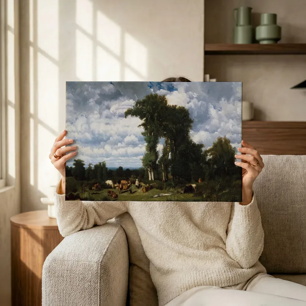 Sfeerimpressie: Landschap met vee in de Limousin van Jules Dupré terwijl het omhoog wordt gehouden