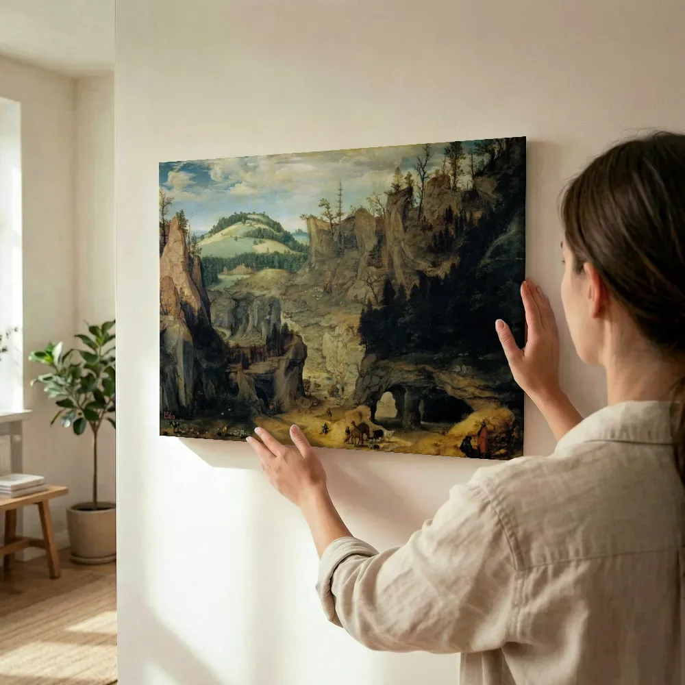 Sfeerimpressie: Landschap met herders van Cornelis van Dalem terwijl het wordt opgehangen