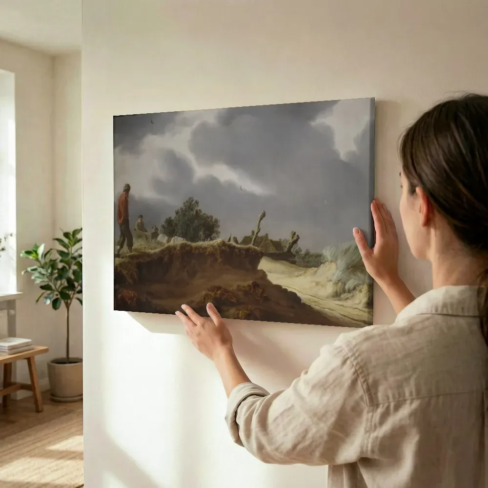 Sfeerimpressie: Landschap met een zandweg van Salomon van Ruysdael terwijl het wordt opgehangen