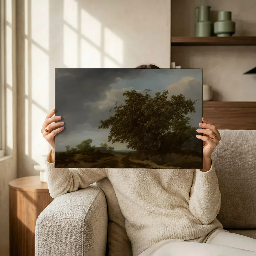 Sfeerimpressie: Landschap aan de duinrand van Jan Vermeer van Haarlem de Oude terwijl het omhoog wordt gehouden
