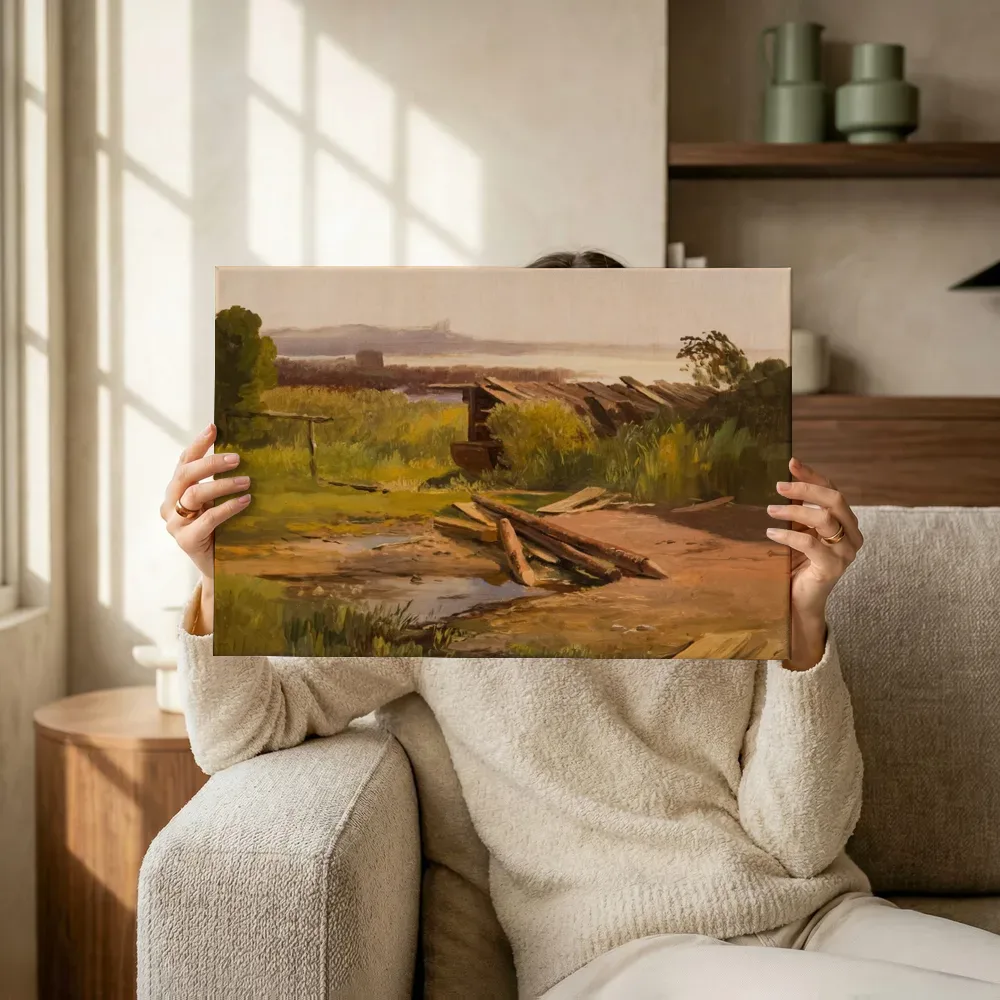 Sfeerimpressie: Landschap aan een meer in Beieren van Christian Morgenstern terwijl het omhoog wordt gehouden