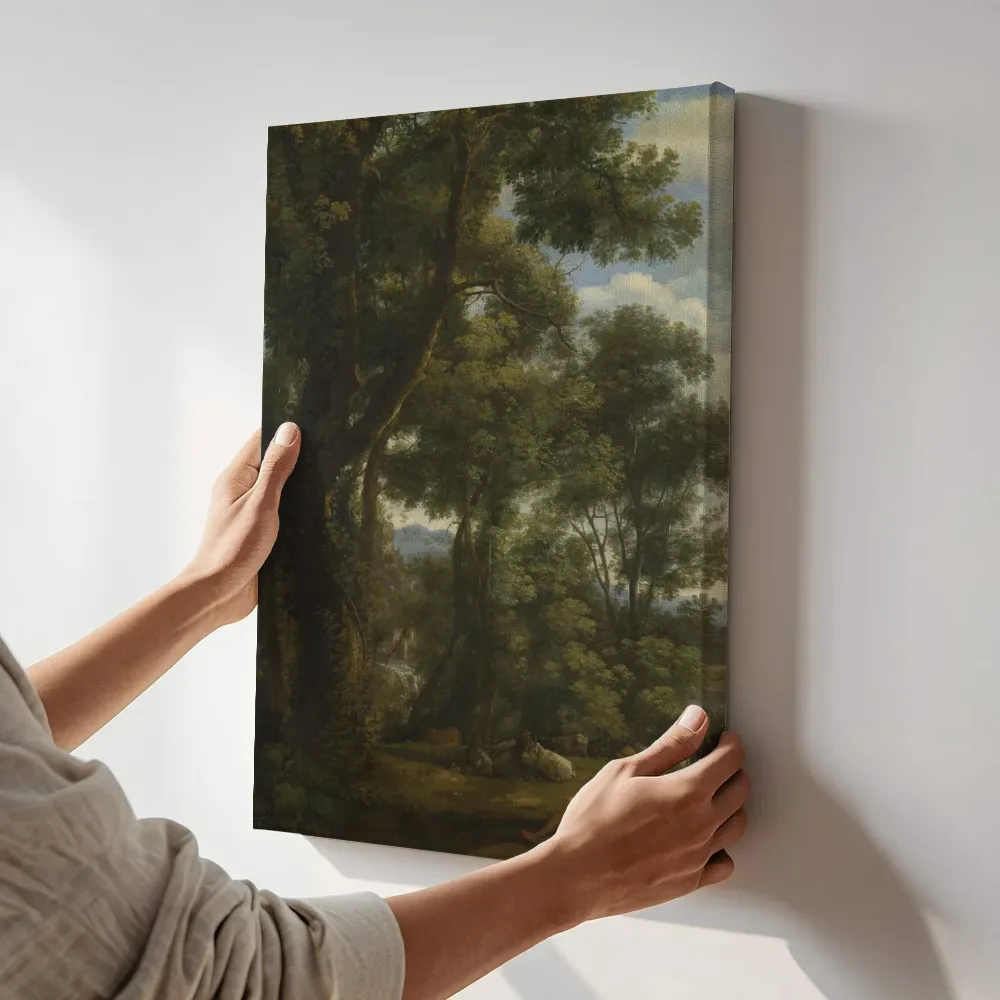 Sfeerimpressie: Landschap met een geitenhoeder en zijn geiten van Claude Lorrain terwijl het aan de muur wordt gehangen