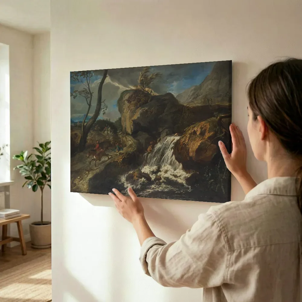 Sfeerimpressie: Landschap met een overval van Anton Faistenberger terwijl het wordt opgehangen