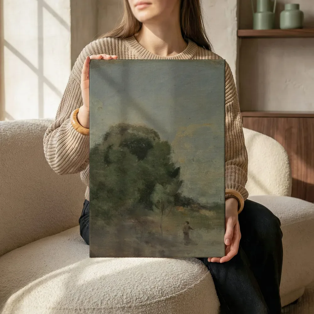 Sfeerimpressie: Landschap met hengelaar van Jean-Baptiste-Camille Corot terwijl het zittend wordt getoond