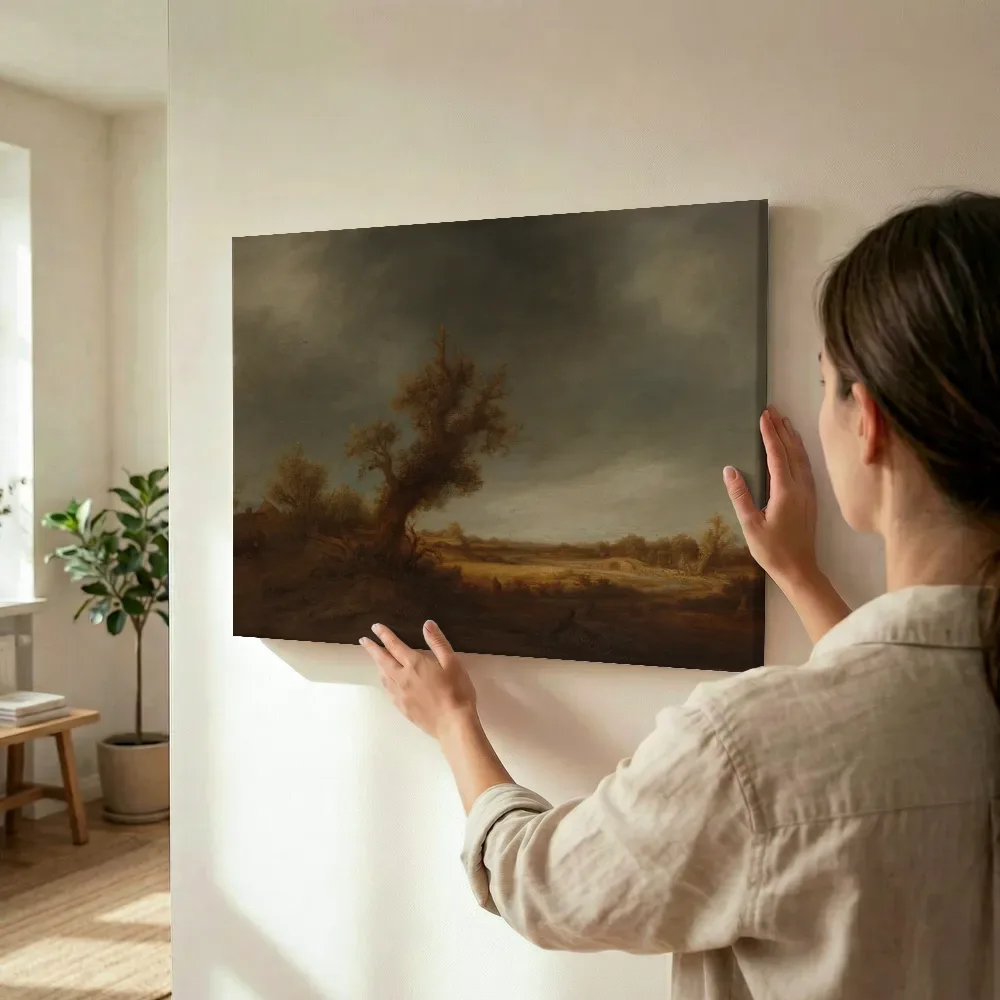 Sfeerimpressie: Landschap met oude eik terwijl het wordt opgehangen