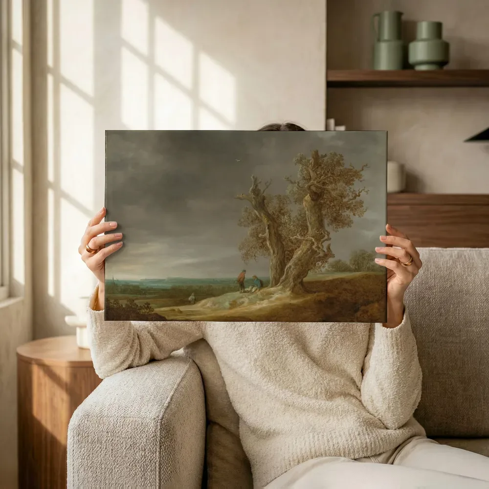Sfeerimpressie: Landschap met twee eiken terwijl het omhoog wordt gehouden