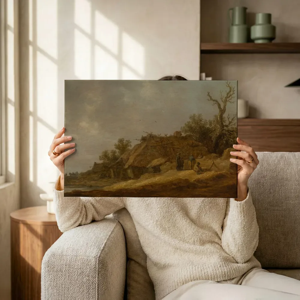 Sfeerimpressie: Landvolk bij een vervallen boerderij van Jan van Goyen terwijl het omhoog wordt gehouden