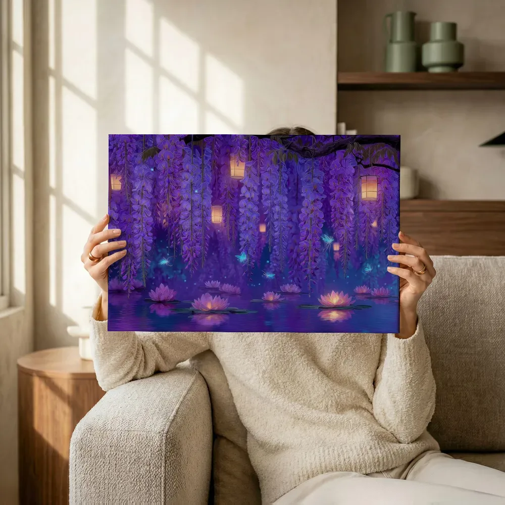 Sfeerimpressie: Lantaarns tussen de wisteria terwijl het omhoog wordt gehouden