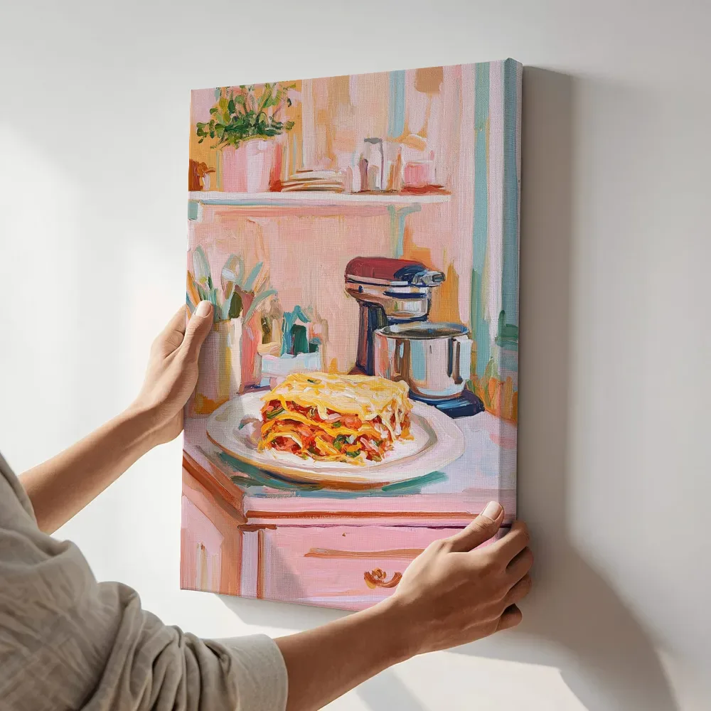 Sfeerimpressie: Lasagne in de keuken terwijl het aan de muur wordt gehangen