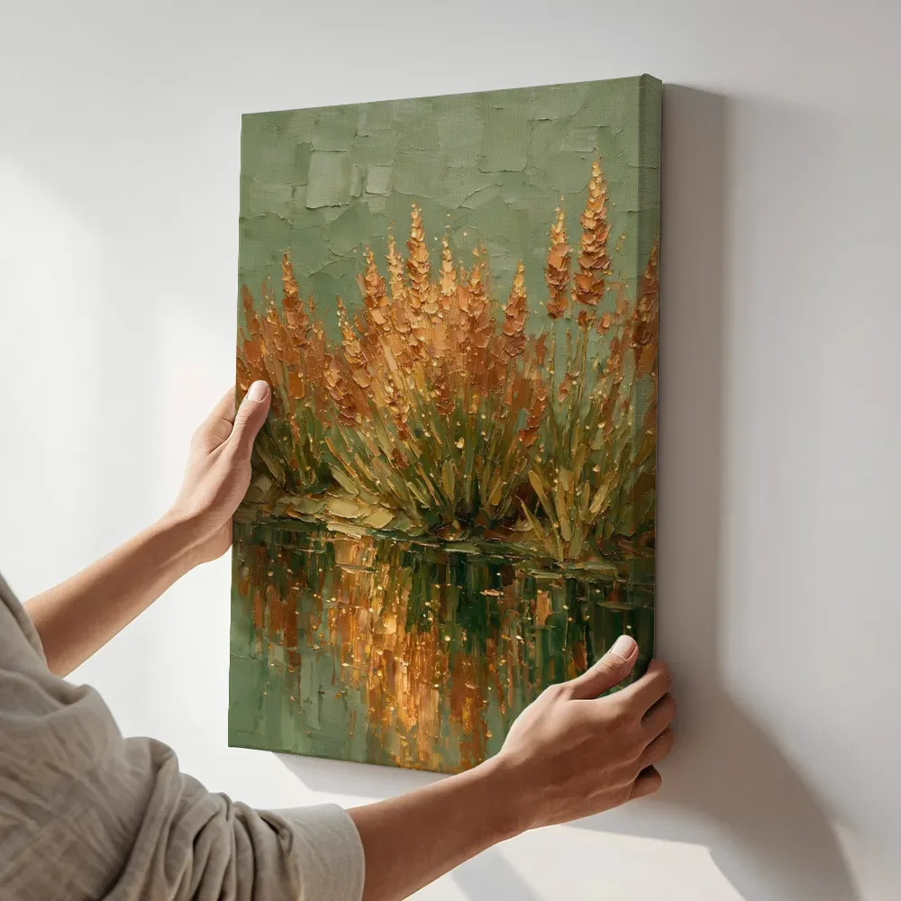Sfeerimpressie: Lavendel aan de oever in kopergloed terwijl het aan de muur wordt gehangen