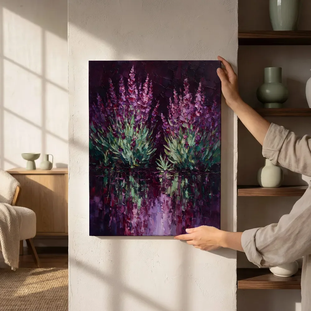 Sfeerimpressie: Lavendel aan de oever in wijnmint naast de kast