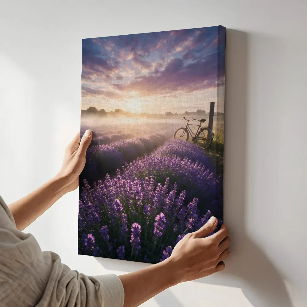 Sfeerimpressie: Lavendel bij de ochtendmist 16 terwijl het aan de muur wordt gehangen
