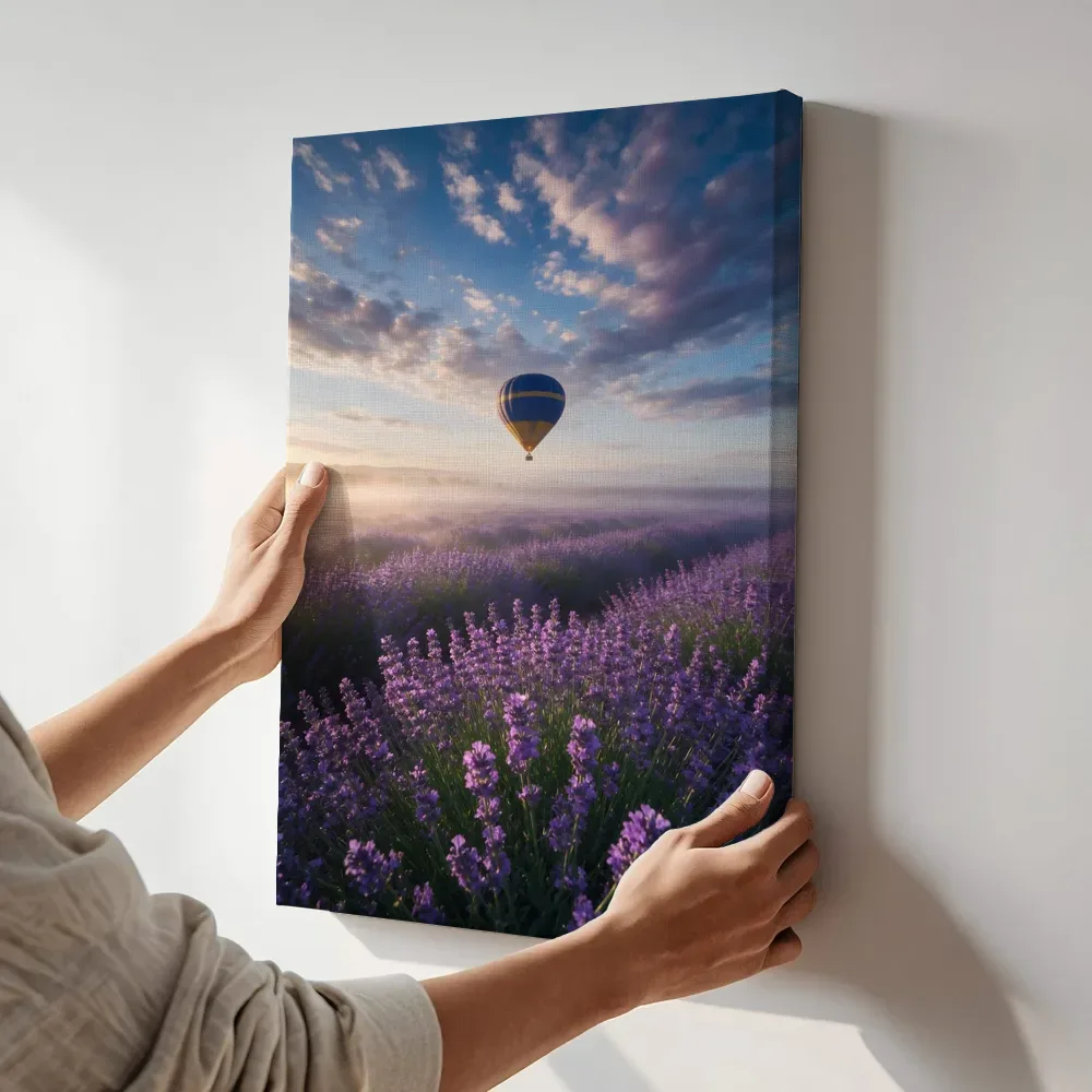 Sfeerimpressie: Lavendel bij de ochtendmist 20 terwijl het aan de muur wordt gehangen