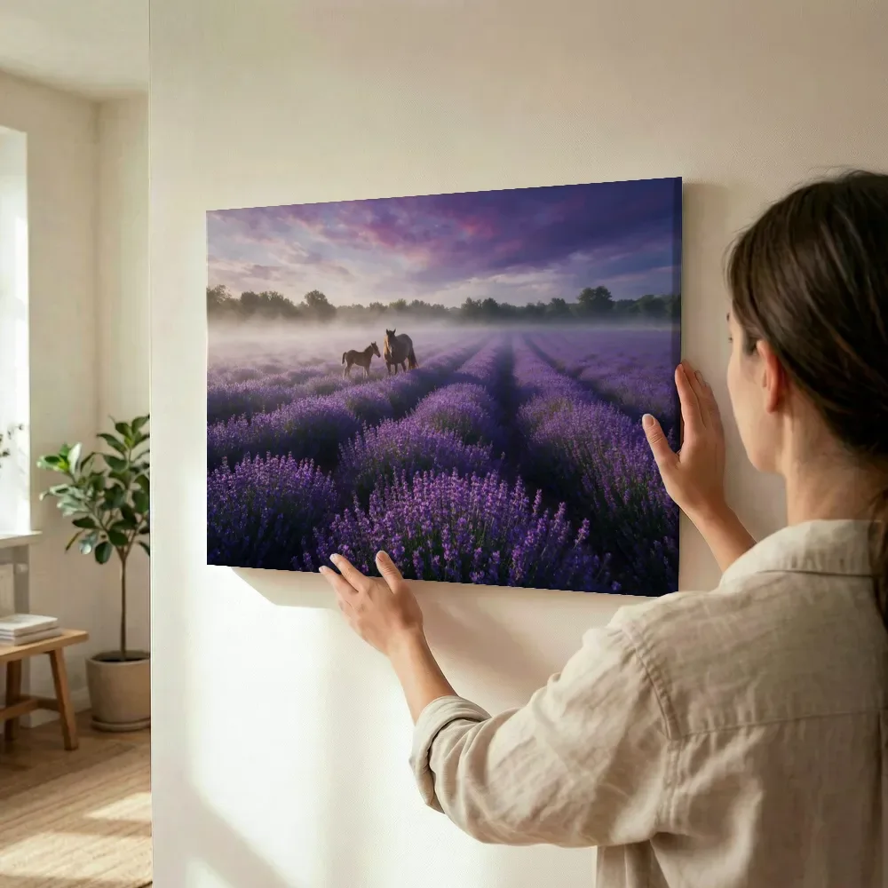 Sfeerimpressie: Lavendel bij de ochtendmist 5 terwijl het wordt opgehangen