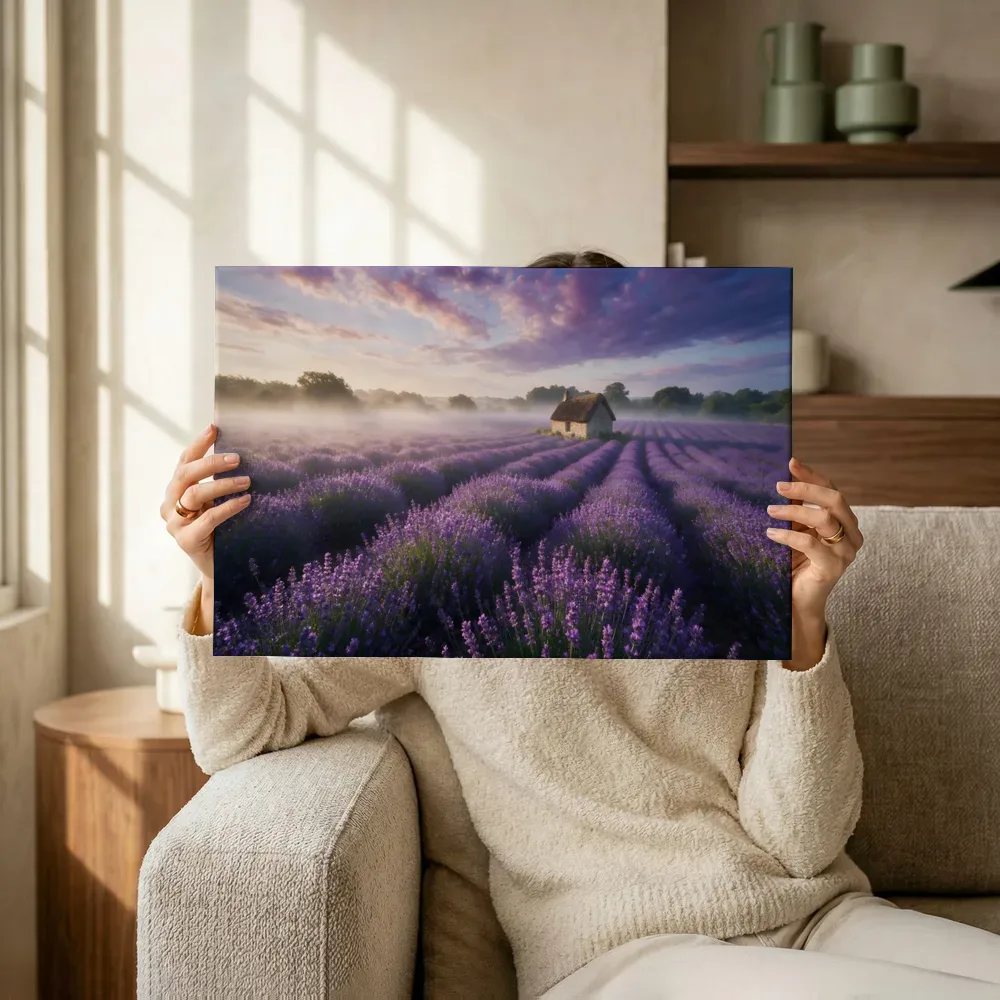 Sfeerimpressie: Lavendel bij de ochtendmist 8 terwijl het omhoog wordt gehouden