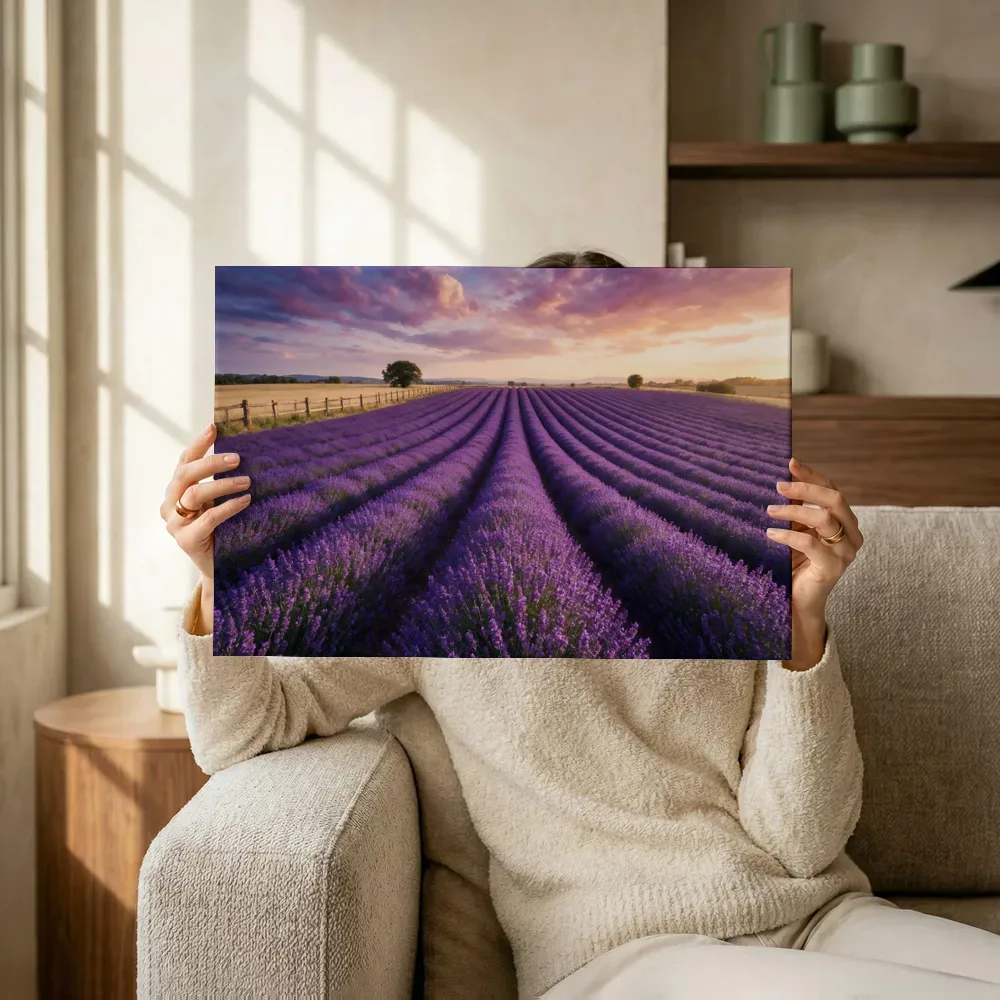 Sfeerimpressie: Lavendel bij het gouden uur 3 terwijl het omhoog wordt gehouden