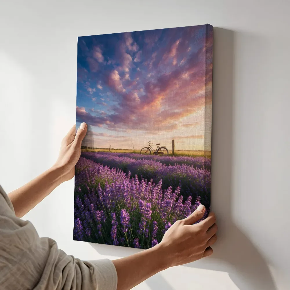 Sfeerimpressie: Lavendel bij het gouden uur 7 terwijl het aan de muur wordt gehangen