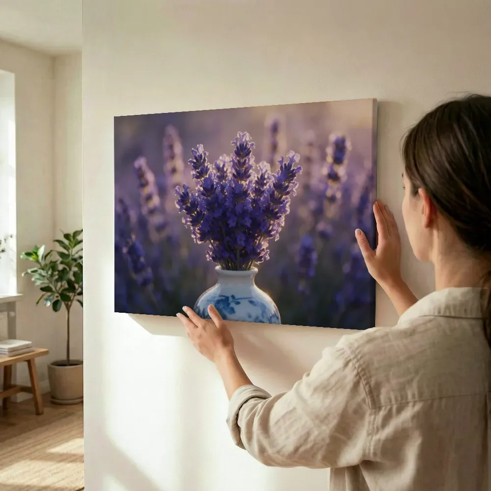 Sfeerimpressie: Lavendel in het gouden uur, diep paarsblauw 2 terwijl het wordt opgehangen