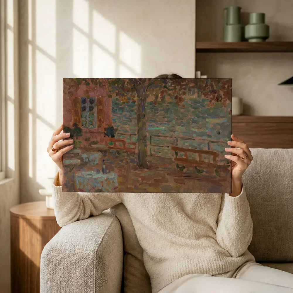 Sfeerimpressie: Het café aan het meer van Henri Le Sidaner terwijl het omhoog wordt gehouden