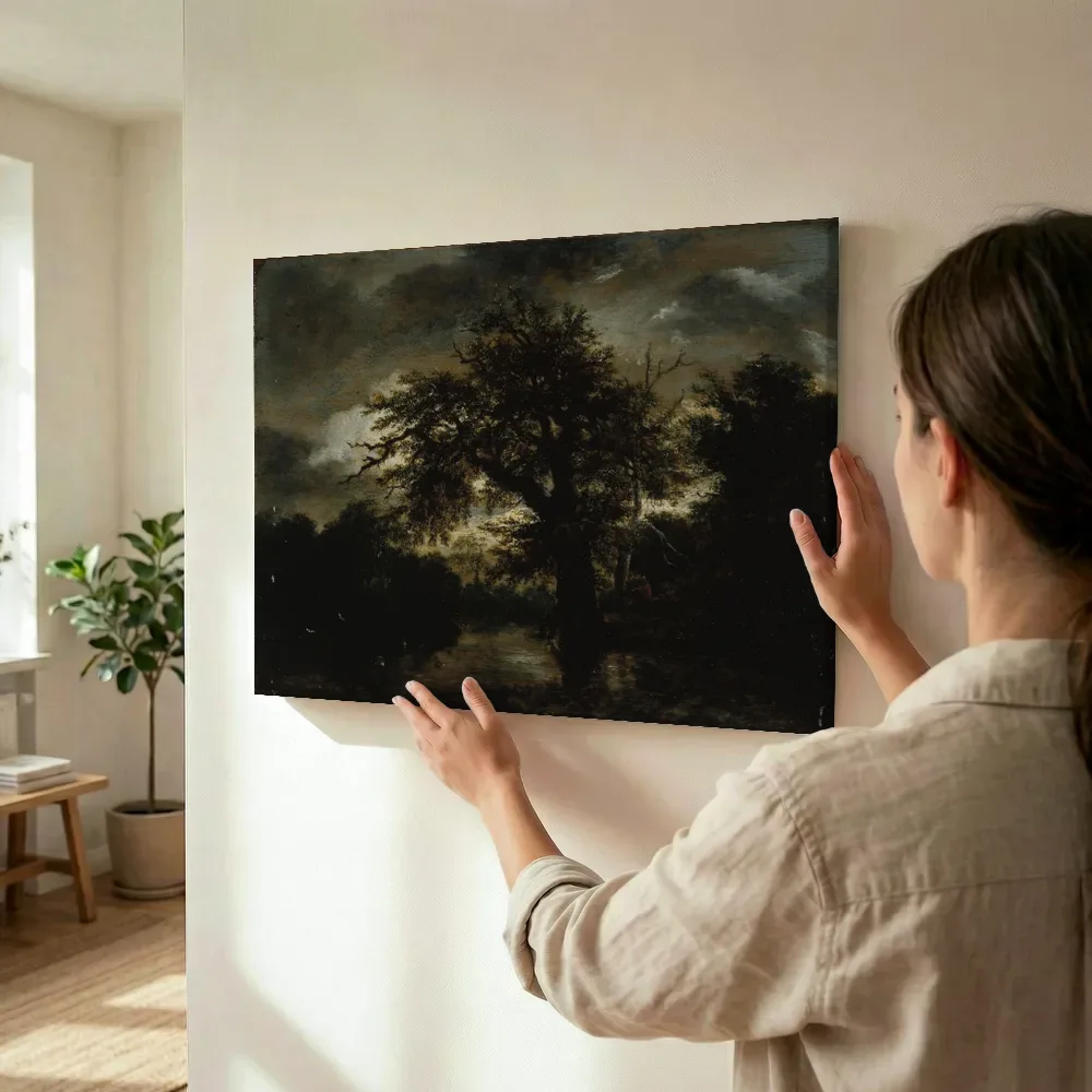 Sfeerimpressie: Le Vieux Chêne, J 103 van Jacob van Ruisdael terwijl het wordt opgehangen