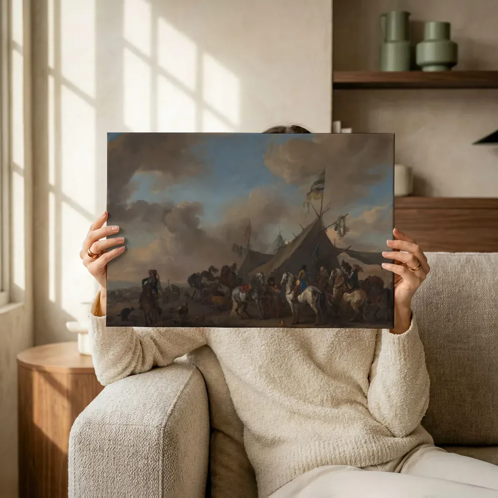 Sfeerimpressie: Legerkamp van Philips Wouwerman terwijl het omhoog wordt gehouden