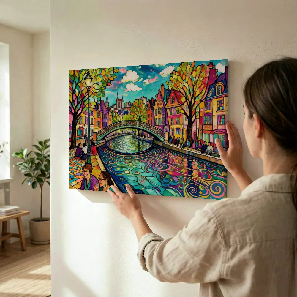 Sfeerimpressie: Leiden, Oude Rijn in bonte kleuren terwijl het wordt opgehangen