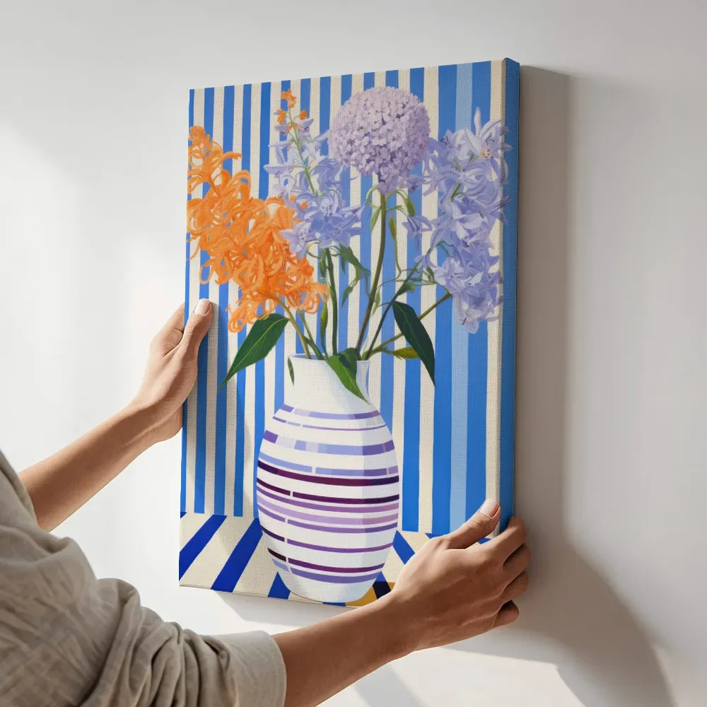 Sfeerimpressie: Lelies en hortensia's terwijl het aan de muur wordt gehangen