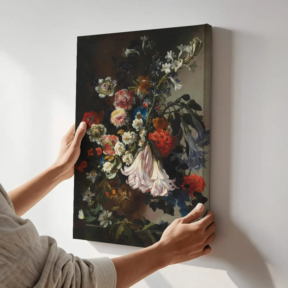 Sfeerimpressie: Lelies, fresia's en andere bloemen, Toegeschreven aan Paolo Porpora terwijl het aan de muur wordt gehangen