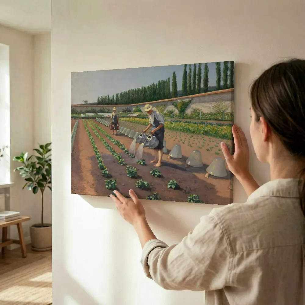 Sfeerimpressie: De tuinmannen van Gustave Caillebotte terwijl het wordt opgehangen